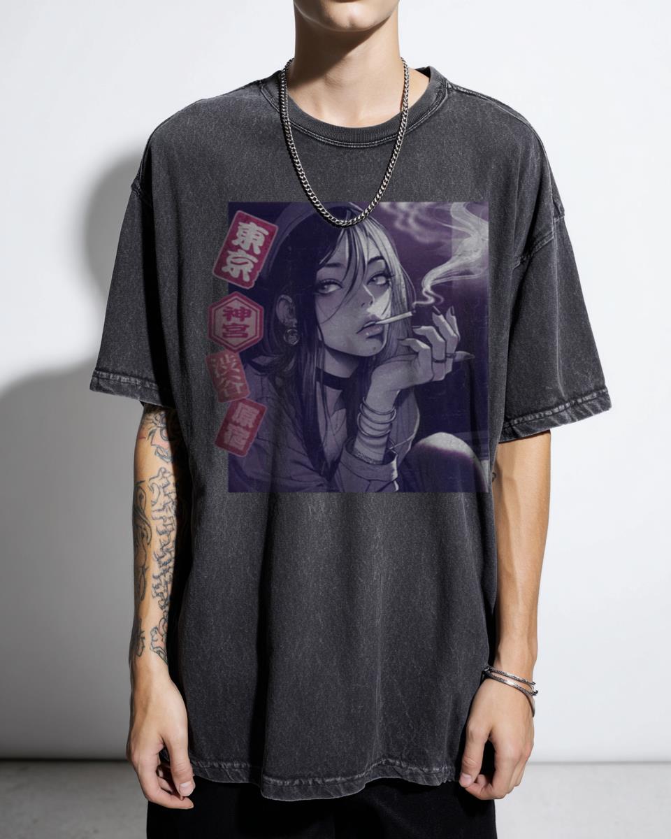 Tokyo Downtown Bad Girl Anime Tee | Manga Painting Style