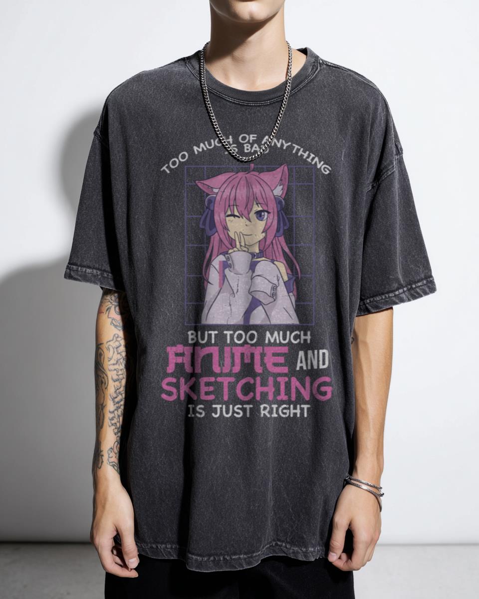 Too Much Anime Cute Girl Sketching Reading T-Shirt - Manga Webtoon Fan