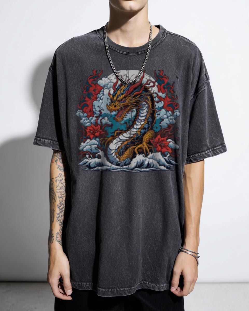 Traditional Japanese Dragon Art T-Shirt - Eastern Mythology Legendary Beast