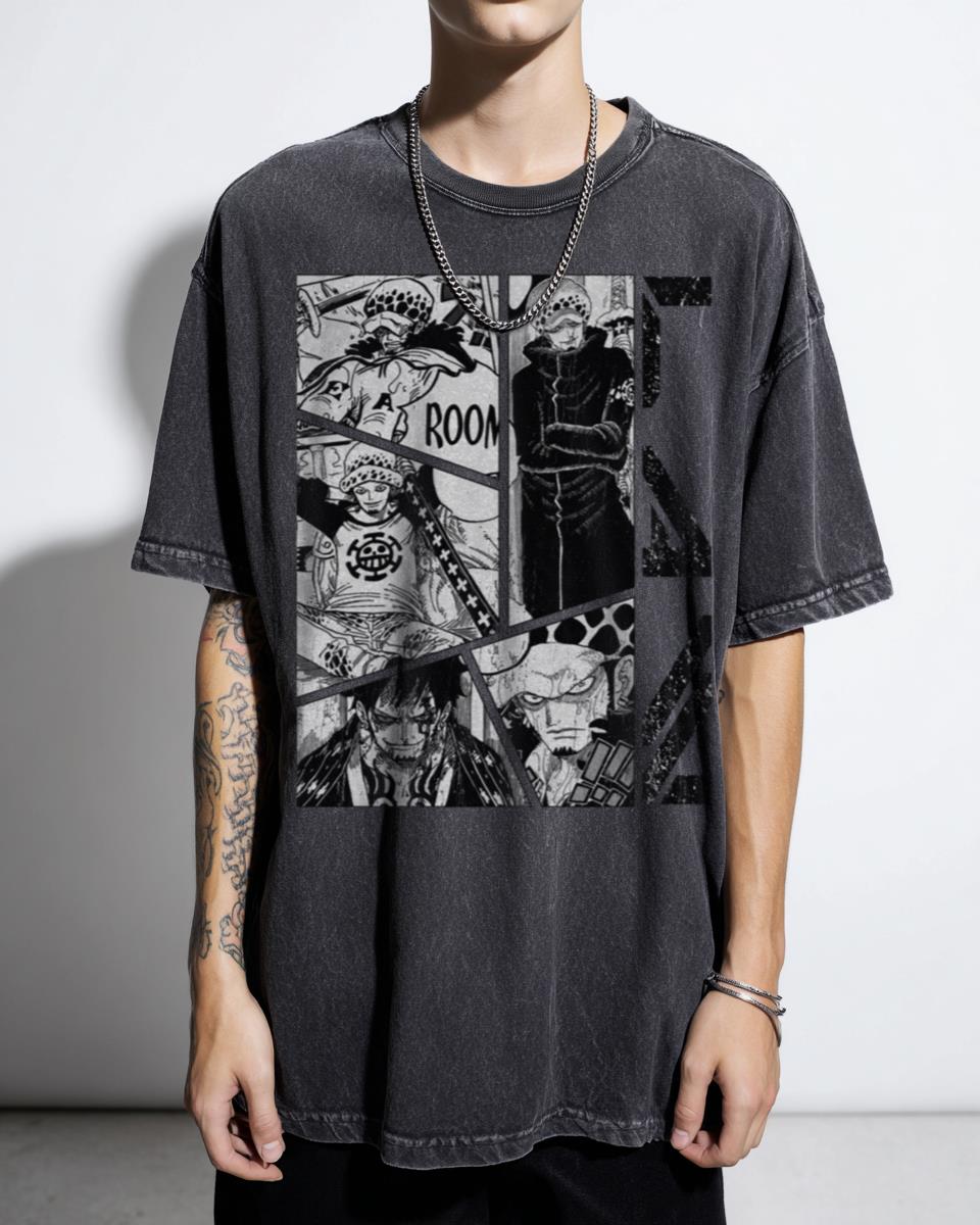 Trafalgar Law Manga Panel Black & White T-Shirt - One Piece Anime Otaku Unisex