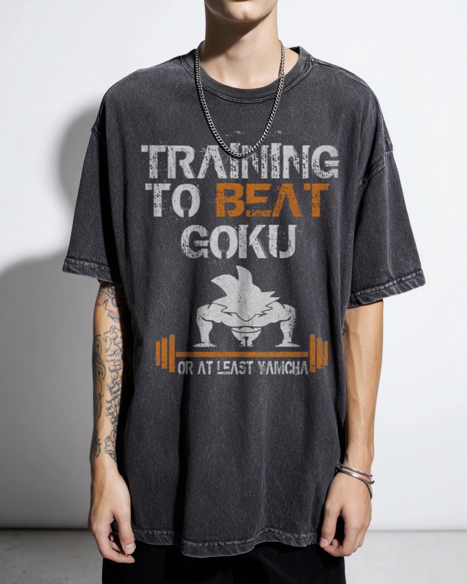 Training to Beat Goku DBZ T-Shirt - Anime Fitness Gym Motivation Tee