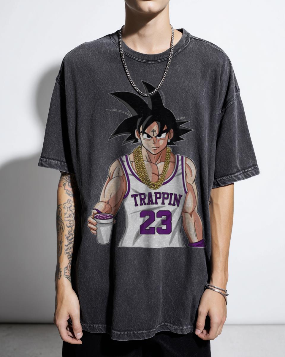 Trap Goku Aesthetic T-Shirt - Dragon Ball Z Anime Streetwear Graphic Tee