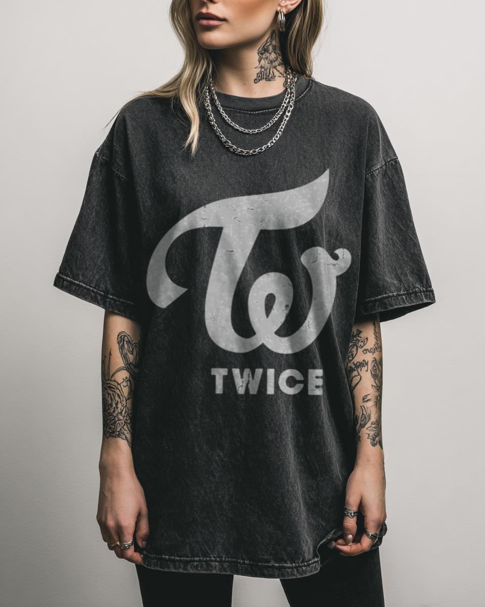 Twice Logo Kpop Fan Acid Wash Graphic Tee