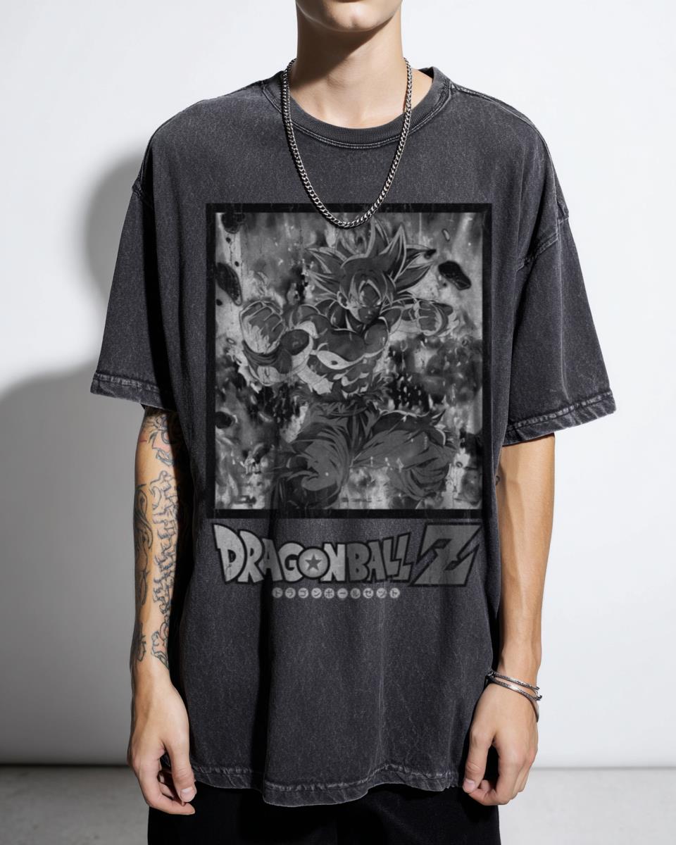 Ultra Instinct Goku DBZ T-Shirt | Black Acidwash Anime Tee