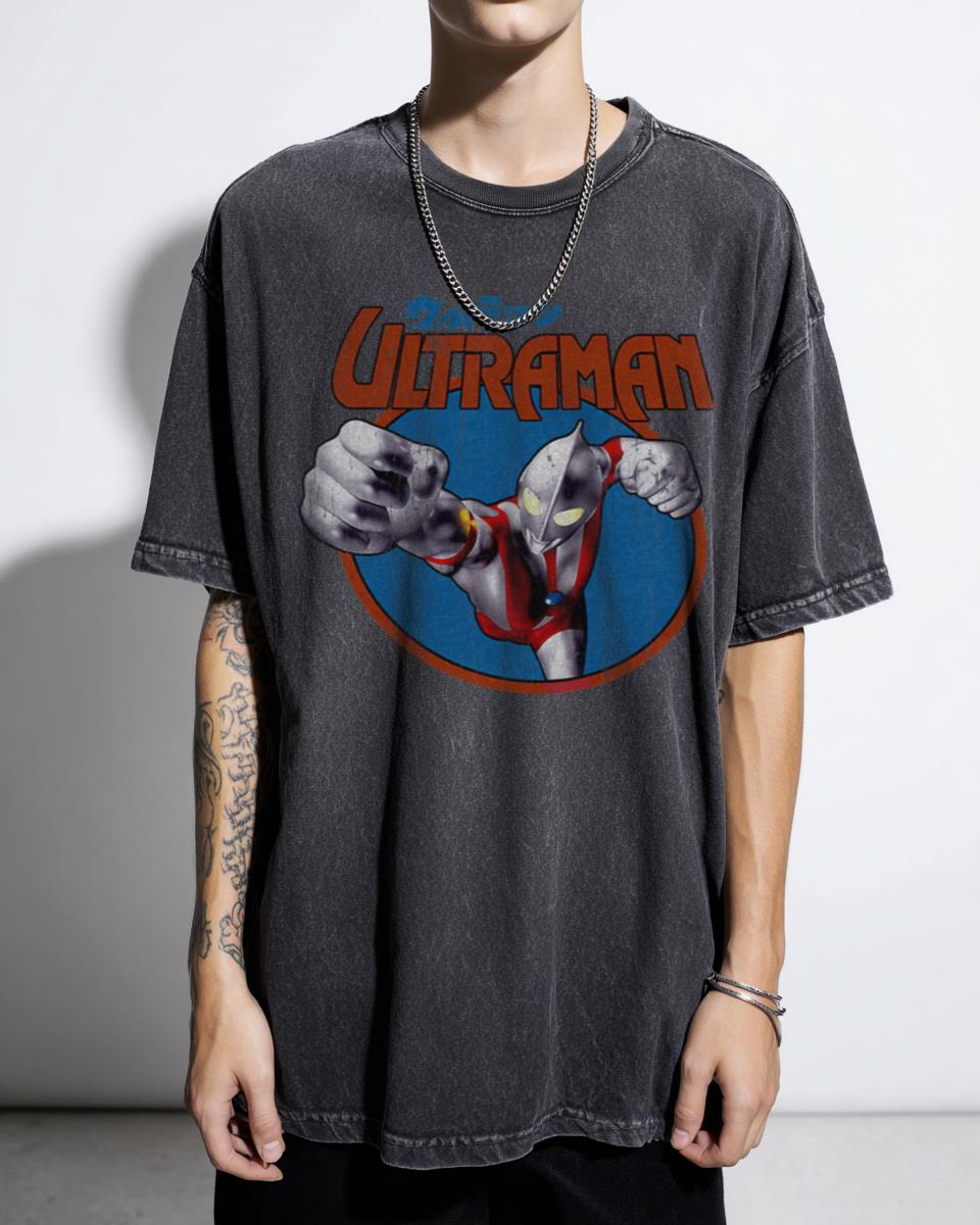 Ultraman Japanese Superhero T-Shirt | Black Acidwash Anime Tee