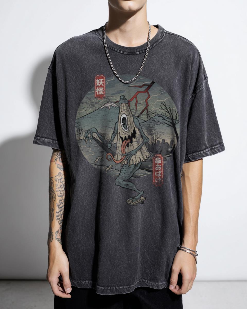 Umbrella Yokai Classic T-Shirt | Black Acidwash Japanese Ghost Tee