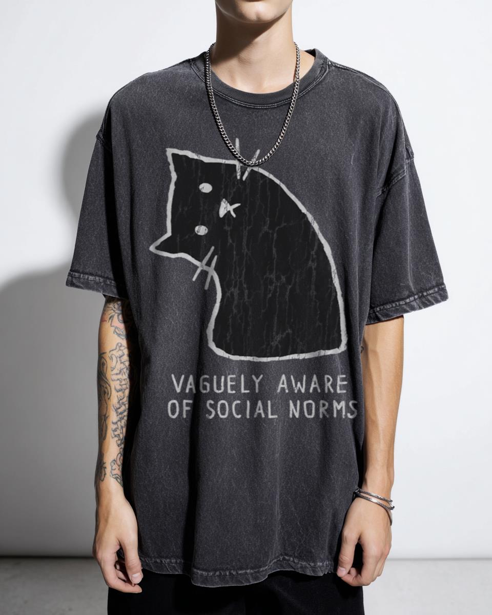 Vaguely Aware of Social Norms Cat Vintage T-Shirt - Funny Anime Meme Animal Art