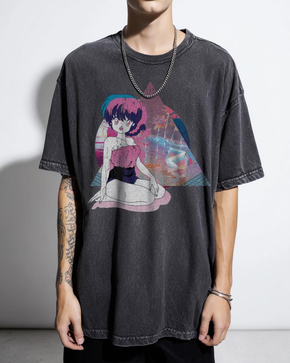 Vaporwave Anime Girl Aesthetic T-Shirt - Retro 80s Japanese Art