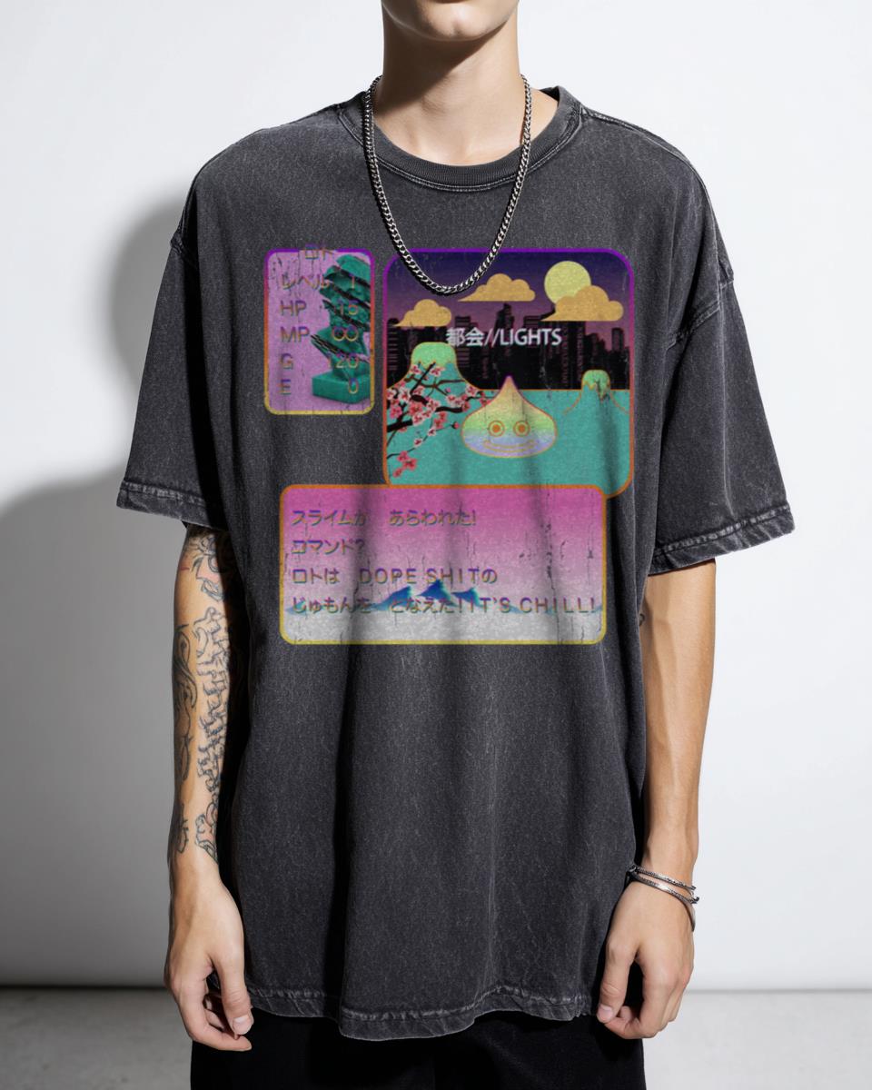 Vaporwave Chill Quest Dragon Quest Slime T-Shirt - Retro JRPG Video Game Aesthetic