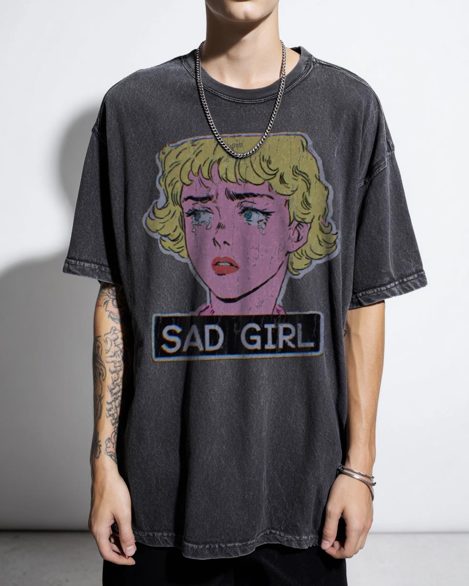 Vaporwave Glitch Sad Anime Girl Aesthetic T-Shirt - Retro Manga Synthwave Otaku Women