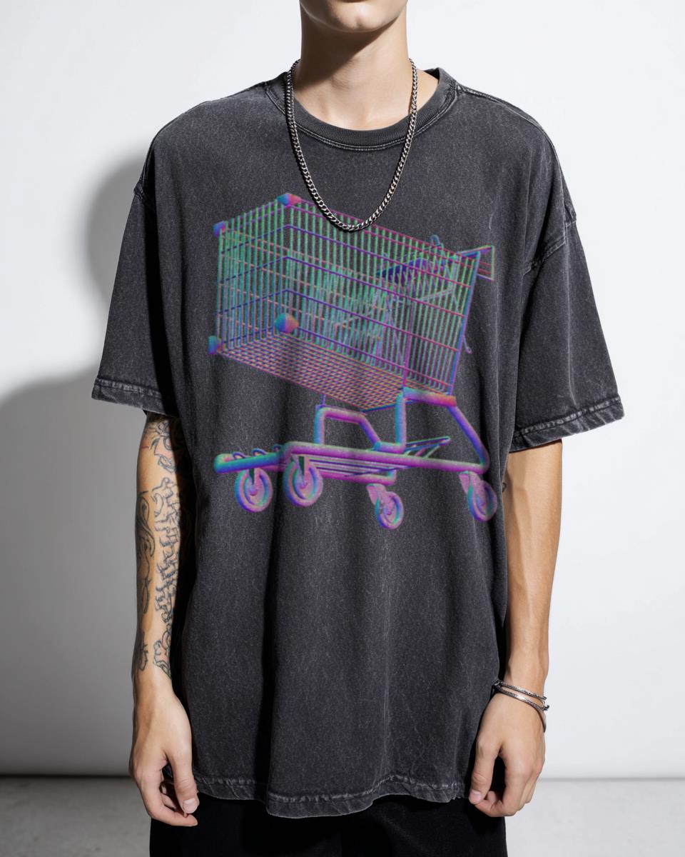 Vaporwave Shopping Cart 90s Aesthetic T-Shirt - Retro Japanese Glitch Art Tee