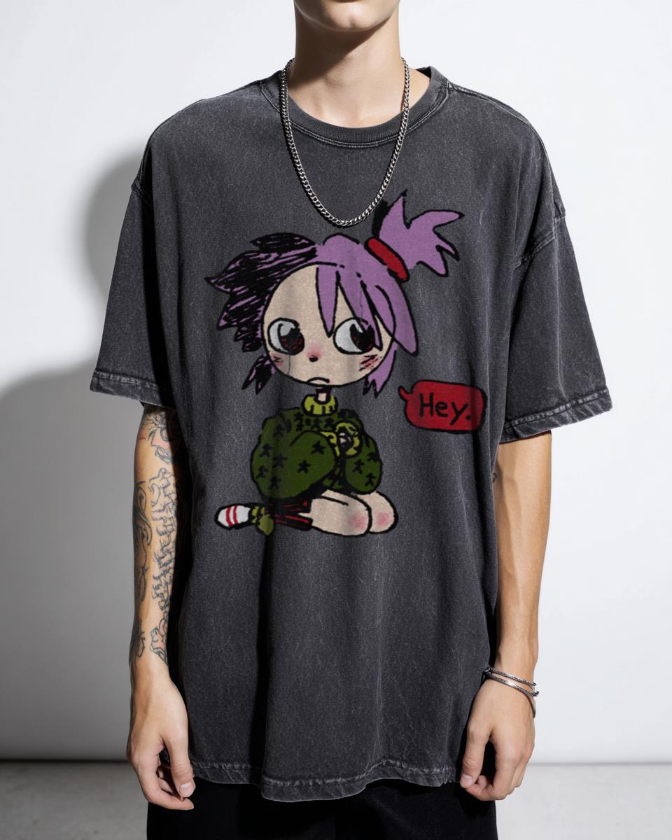 Vernan as Bulma Kneeling Dragon Ball Z Anime T-Shirt - Cute Graphic Purple Hair Fan Art