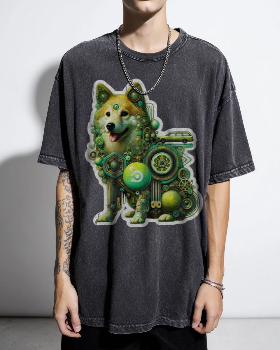 Vibrant Cyberpunk Techno Canine T-Shirt - Futuristic Robotic Dog Art Tee