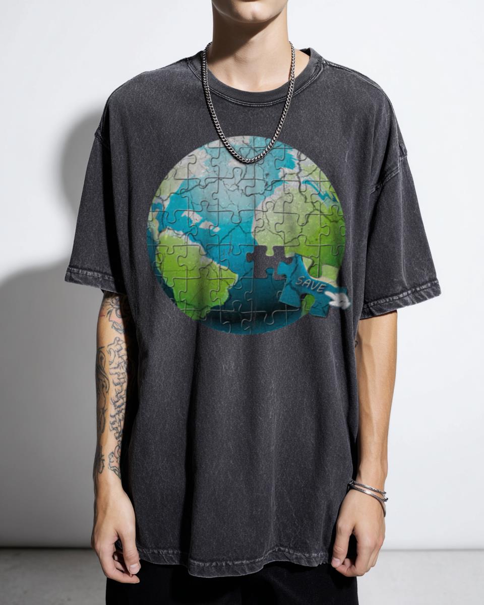 Vibrant Planet Earth Save The Earth Graphic T-Shirt - Environmental Awareness Gift