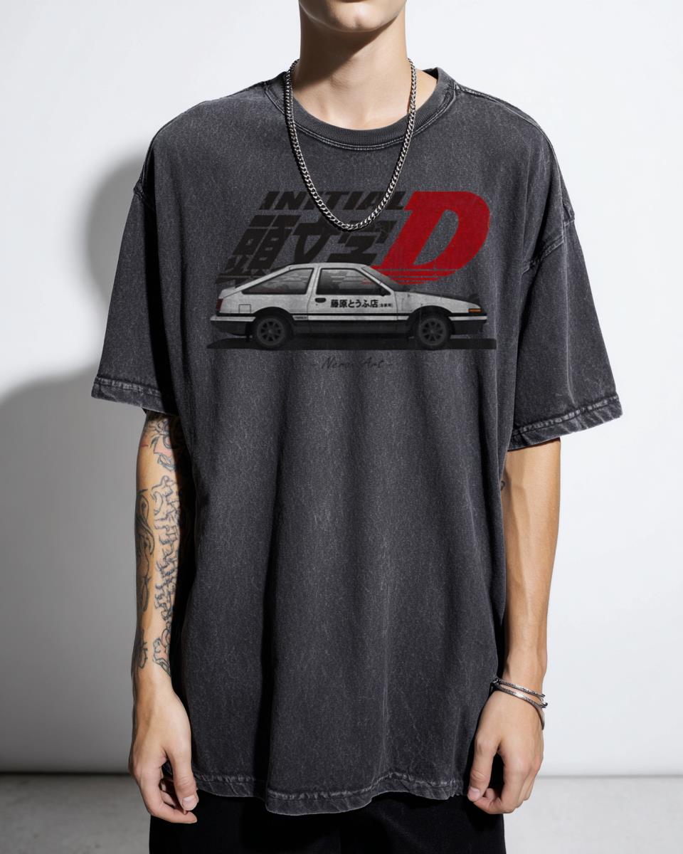Vintage AE86 Initial D Panda Trueno T-Shirt - 90s Anime JDM Racing Drift Tee Men