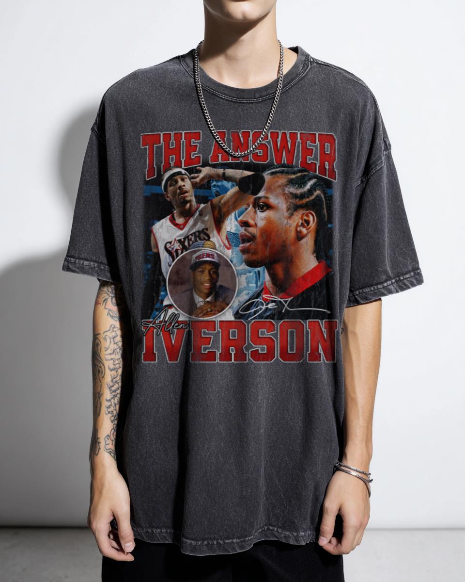 Vintage Allen Iverson 'The Answer' Basketball T-Shirt - Retro 80s 90s Bootleg Rap Style Legend Tee