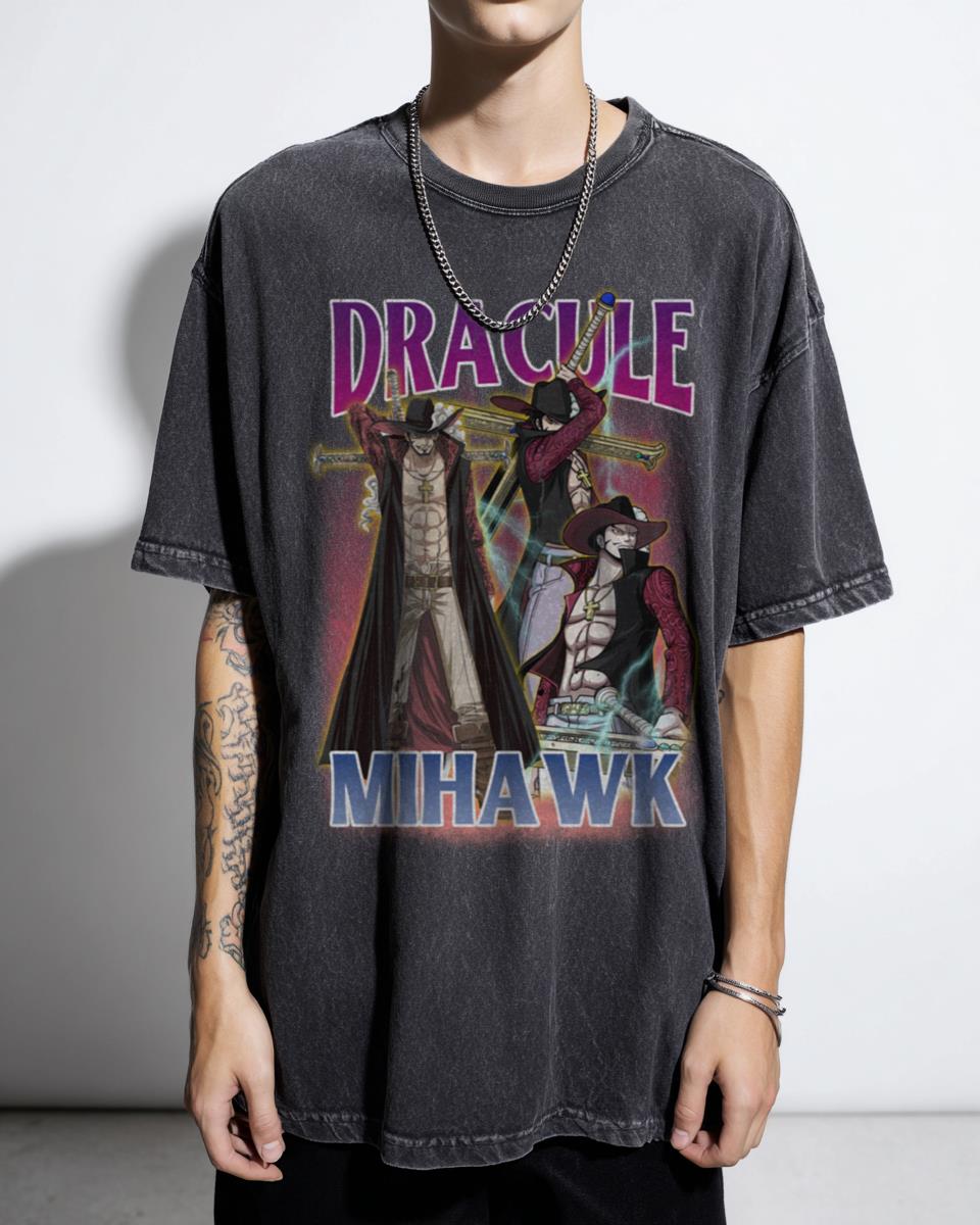 Vintage Dracule Mihawk One Piece Anime T-Shirt - Bootleg Manga Aesthetic