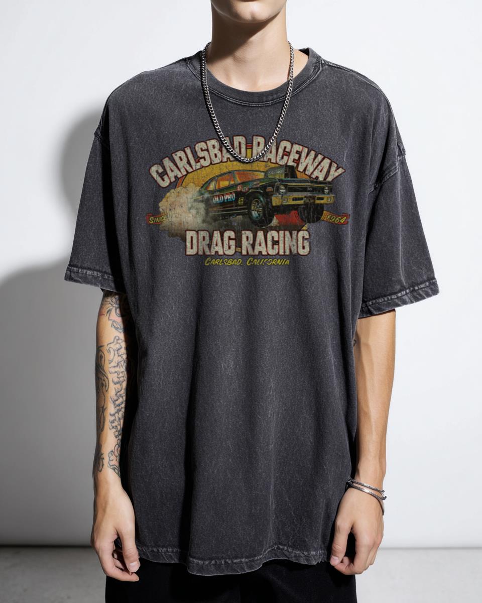Vintage Drag Strip Carlsbad Raceway 1964 Anime T-Shirt - Retro Racing Enthusiast