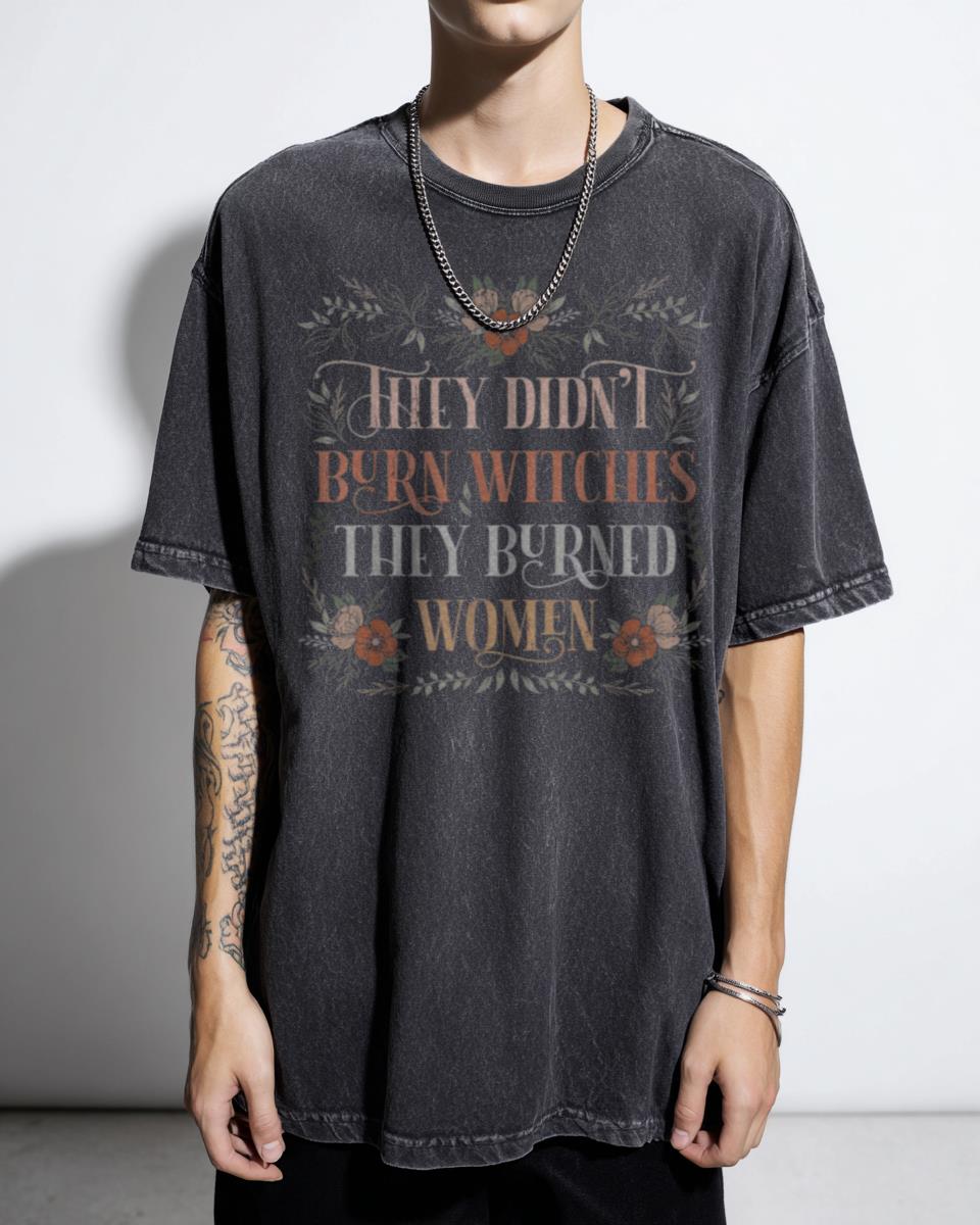 Vintage Feminist Witchcraft T-Shirt - Women's Rights Empowerment Black Acidwash Tee