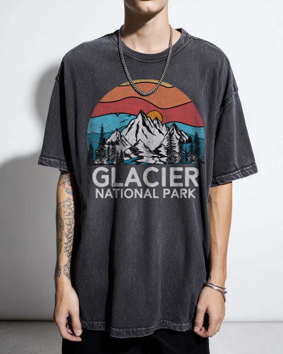 Vintage Glacier National Park Retro 80s Montana Mountain T-Shirt - National Park Travel Aesthetic