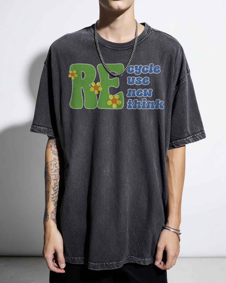 Vintage Hippie Vibe 'Recycle Reuse Renew Rethink' T-Shirt - Environmental Activist Unisex