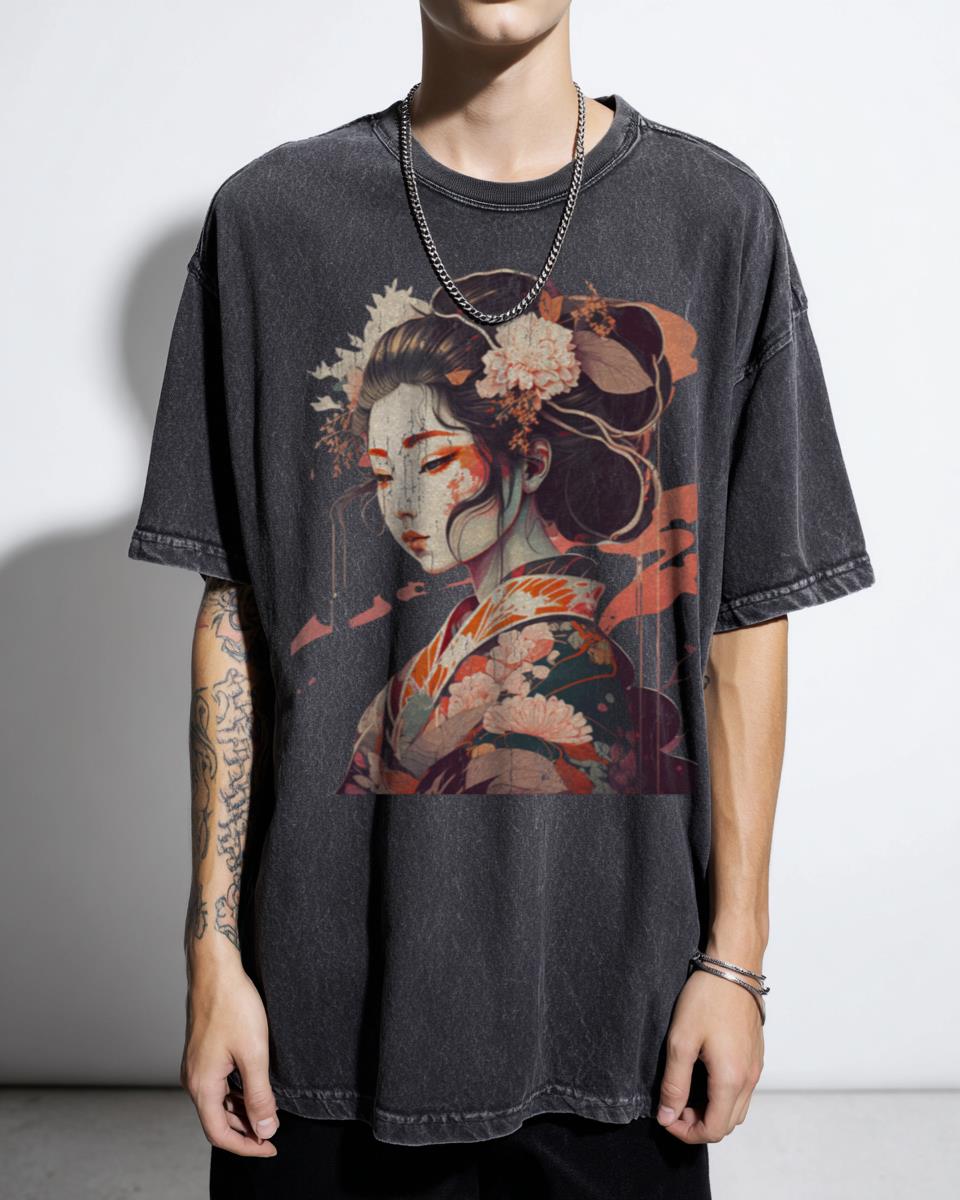 Vintage Japanese Geisha Girl Ramen T-Shirt - Retro Tokyo Manga Art for Foodies