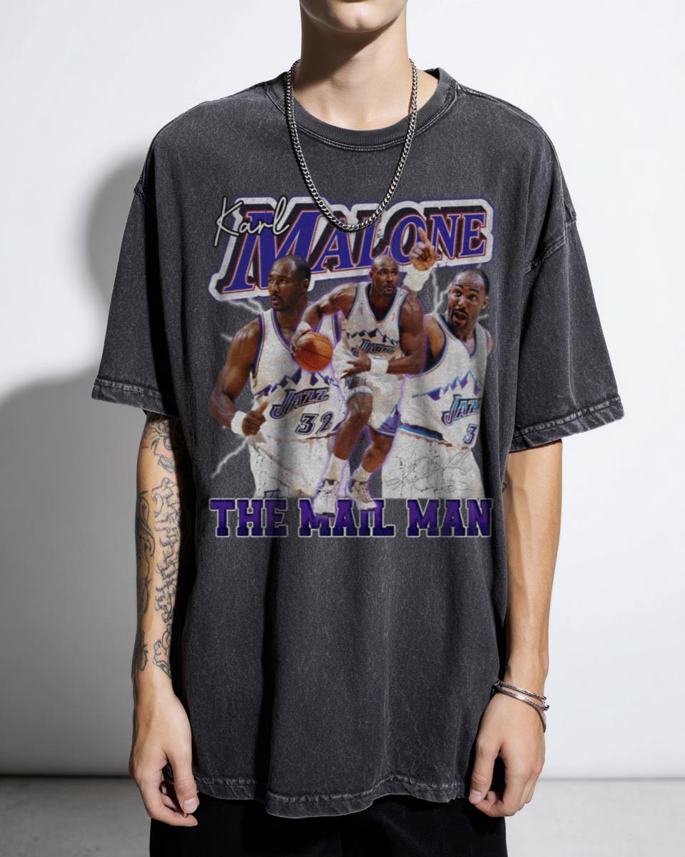 Vintage Karl Malone 'The Mailman' T-Shirt - 90s Basketball Legend Rap Style