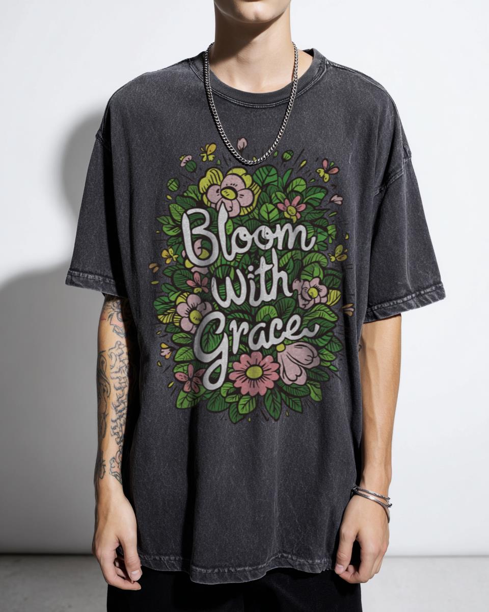 Vintage Retro 'Bloom with Grace' Floral T-Shirt - Inspirational 80s Aesthetic Apparel Women