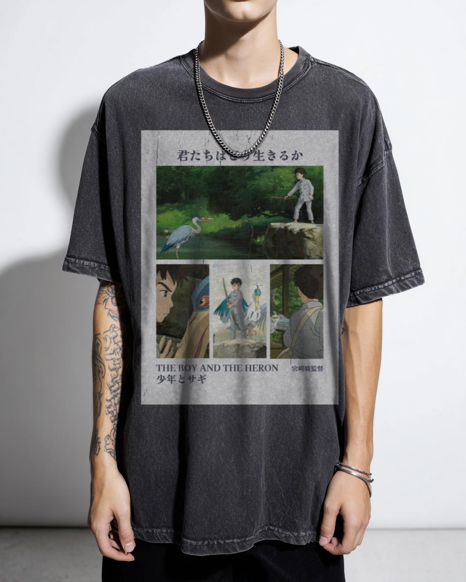 Vintage 'The Boy and the Heron' Studio Ghibli Poster T-Shirt - Hayao Miyazaki Art