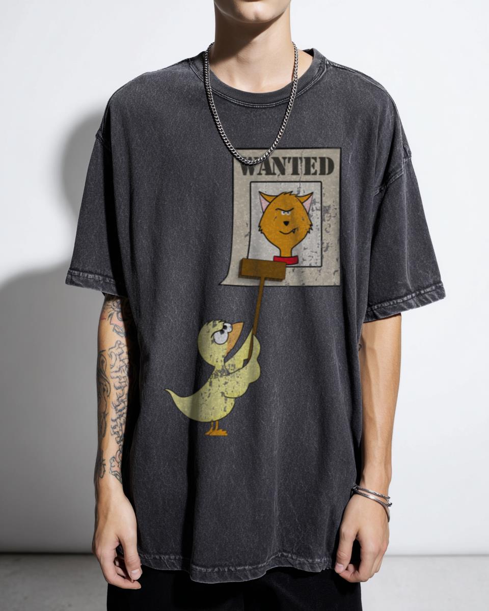 Wanted! Annoyed Bird Attack Cat T-Shirt | Funny Animal Graphic