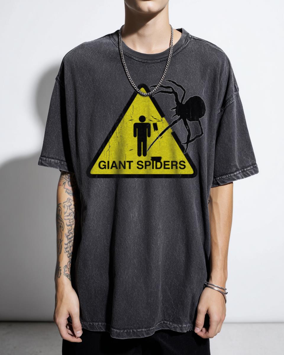 Warning Giant Spiders Graphic T-Shirt - Funny Arachnophobia Humor Unisex
