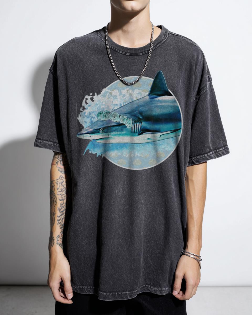 Watercolor Floral Crown Shark T-Shirt - Cute Animal Pet Art