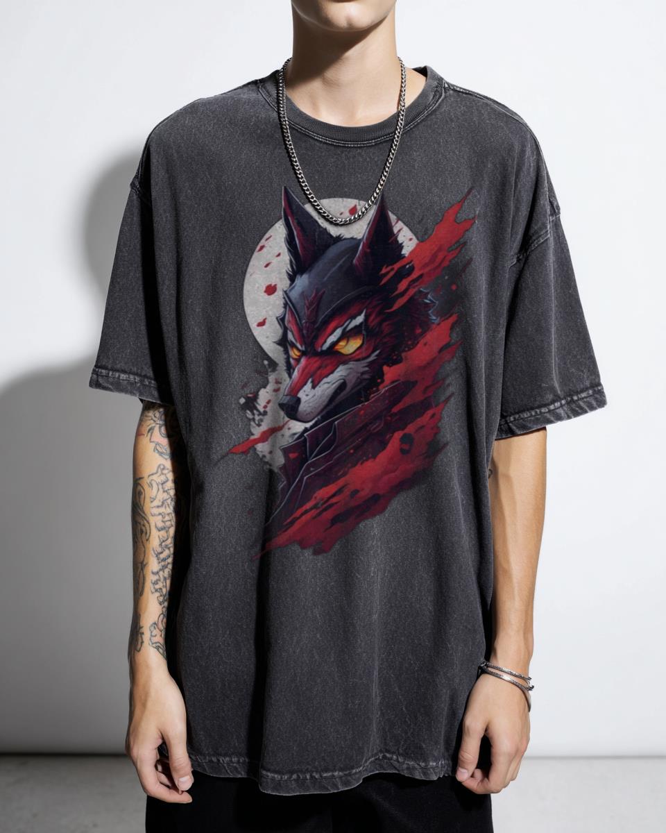 Wild Ninja Wolf Dark Japanese Samurai Graphic T-Shirt - Fantasy Animal Unisex