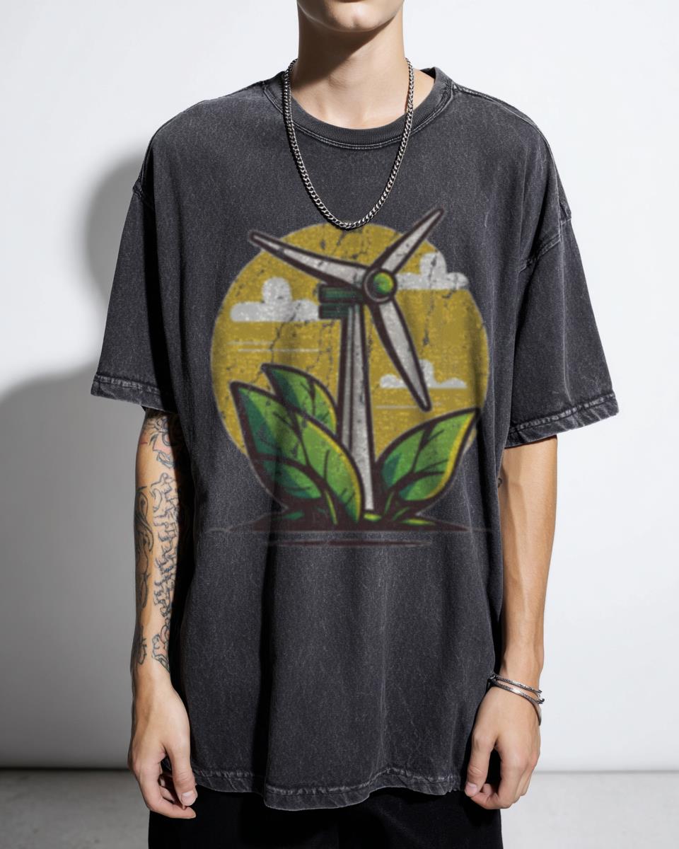 Wind Turbine Cartoon Sustainable Fashion Oshi no Ko Acidwash Tee