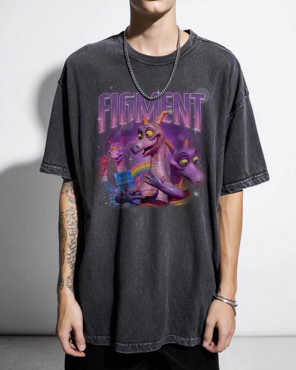 Y2K Hiphop Figment Collage Dragon Epcot T-Shirt - Journey Into Imagination Retro Tee