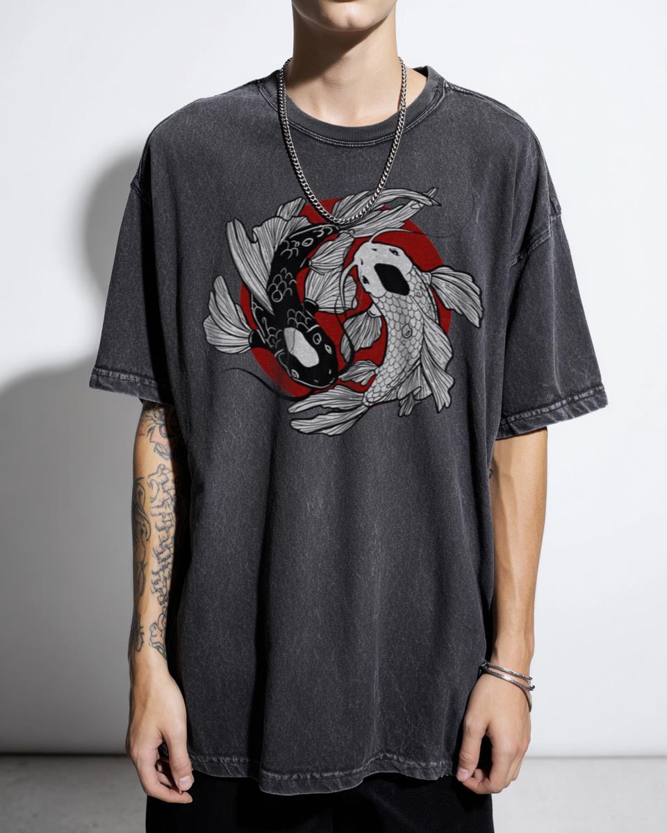 Yin Yang Koi Fish Art T-Shirt - Japanese Balance Harmony Symbol Unisex