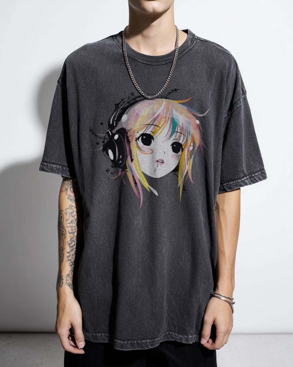 Yuki Remix Abstract Anime T-Shirt | Colorful Headphone Girl Art