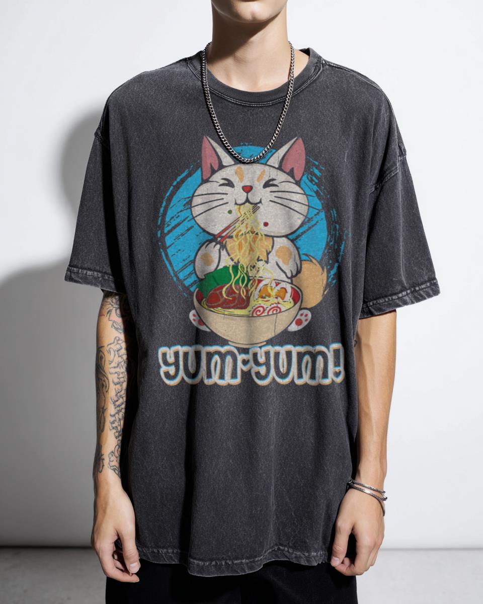 Yum Yum Cat Love Ramen Noodle T-Shirt - Funny Kawaii Japanese Food for Cat Lovers