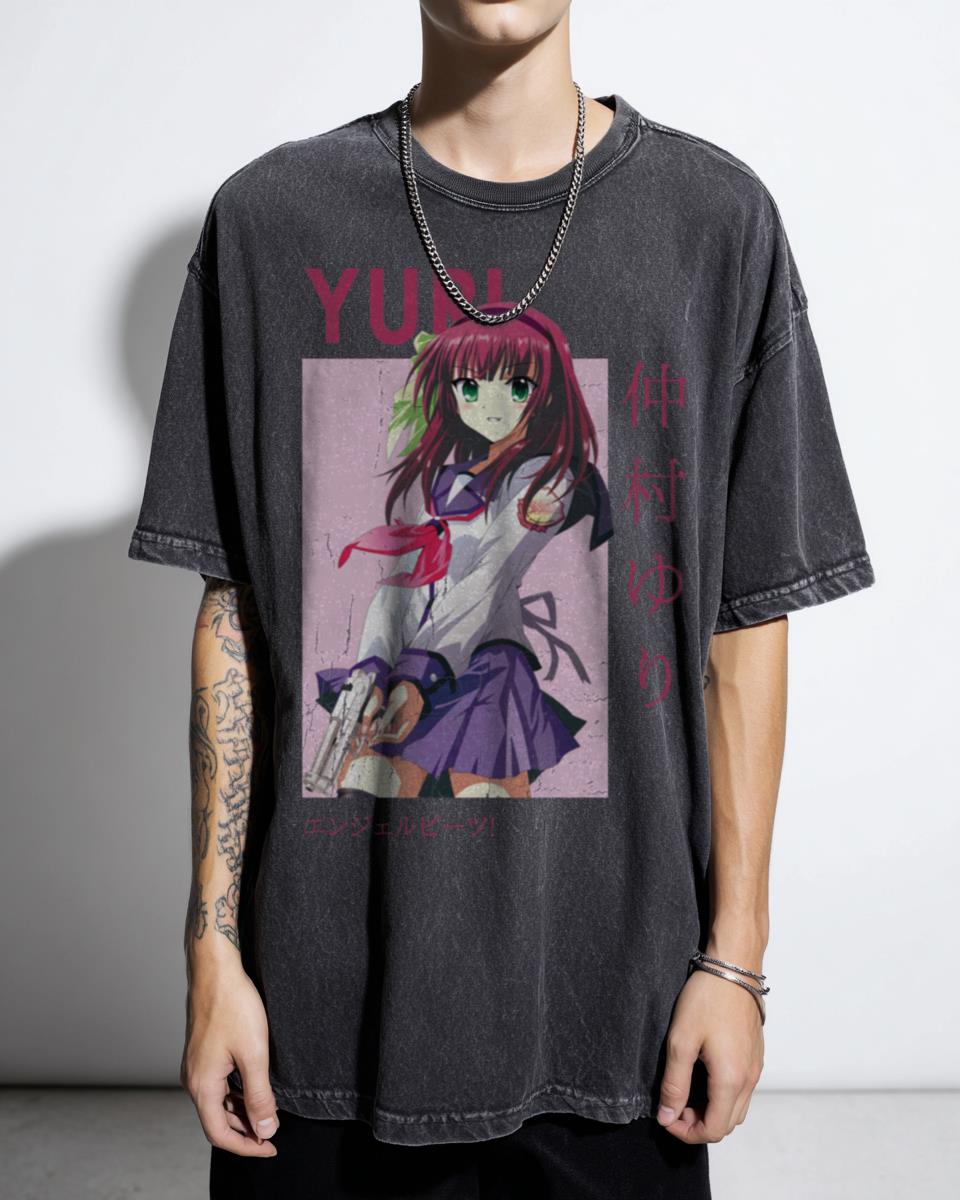 Yuri Nakamura Angel Beats Anime Card T-Shirt - Best Girl High School Manga Fan Girls