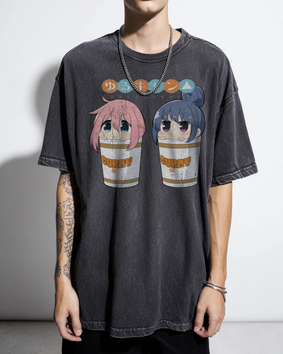 Yuru Camp Cute Curry Cup Anime Girl T-Shirt - Laid-Back Camp Food Fan