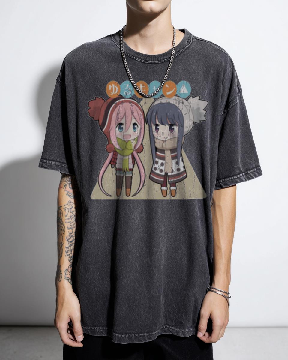 Yuru Camp Main Characters Cute Anime T-Shirt - Laid-Back Camp Group Design