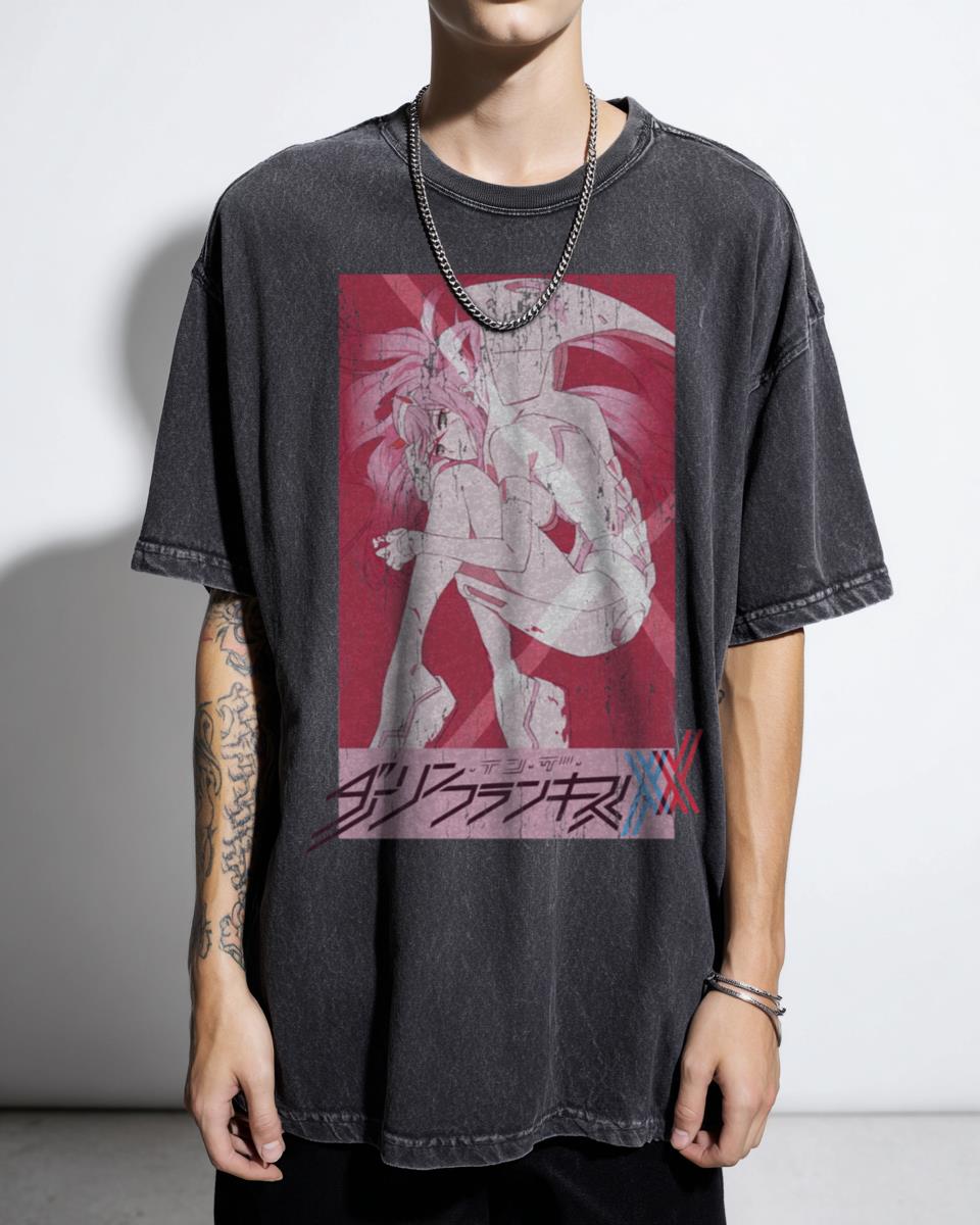 Zero Two 02 Darling in the Franxx Vaporwave Waifu Anime T-Shirt - Aesthetic Ecchi Manga