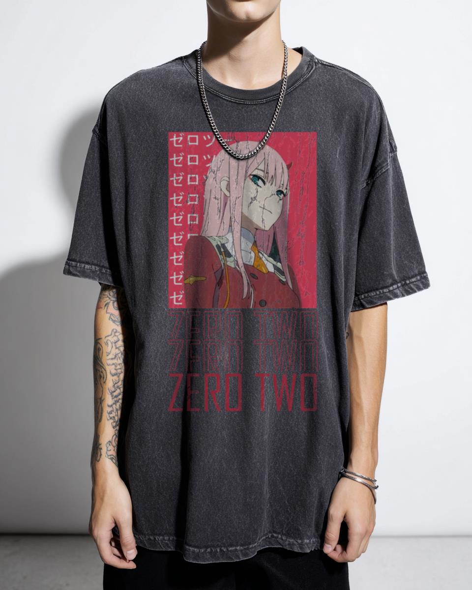 Zero Two Anime Aesthetic Vaporwave T-Shirt - Edgy Japanese Kanji Pop Culture Unisex