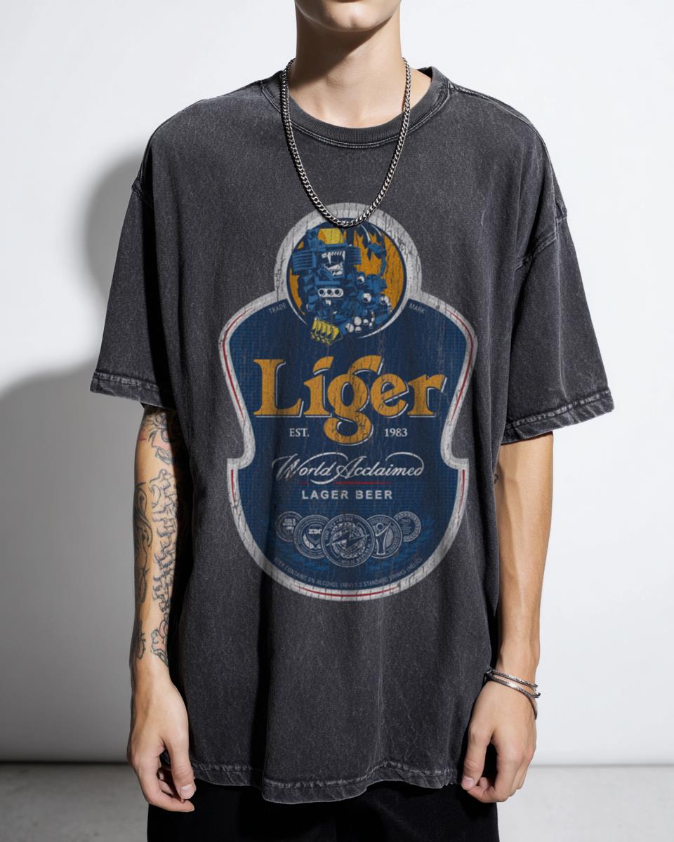 Zoids Liger Beer Anime Robot Parody Acidwash Tee